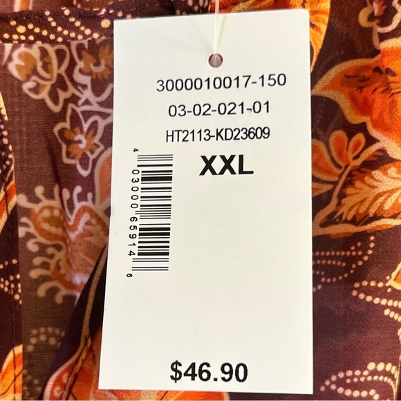 Ricki's Women's Blouse XXL Brown Orange Sheer Ruffle Neck Long Sleeve - Picture 9 of 15